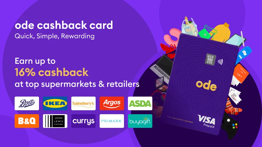 Information about the ode cashback card that reads 